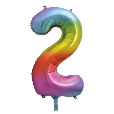 A colorful balloon shaped like the number 2.