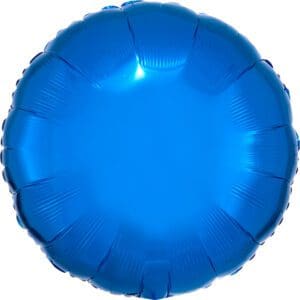 A shiny blue round balloon with a smooth surface.