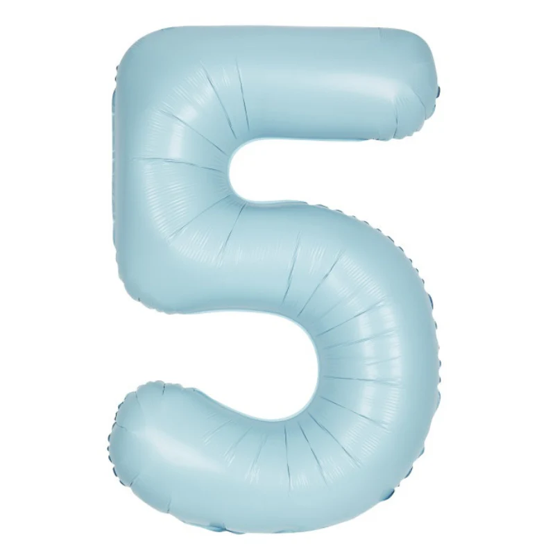 Light blue balloon shaped like the number 5.