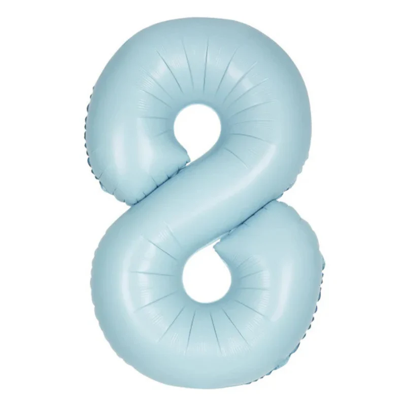 Light blue balloon shaped like the number 8.