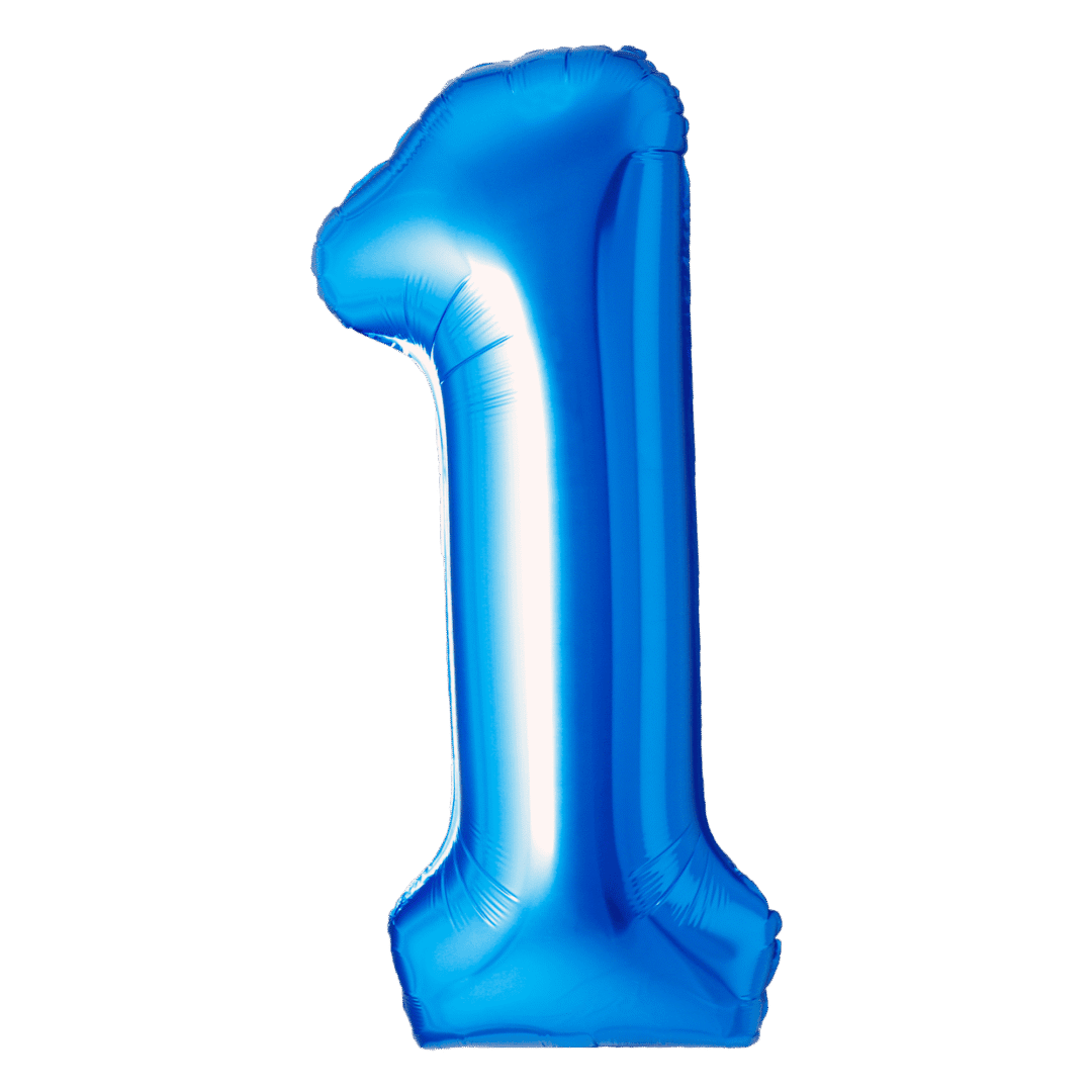 Blue balloon shaped like the number one.
