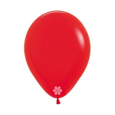 A single red balloon with a small flower design near the knot.