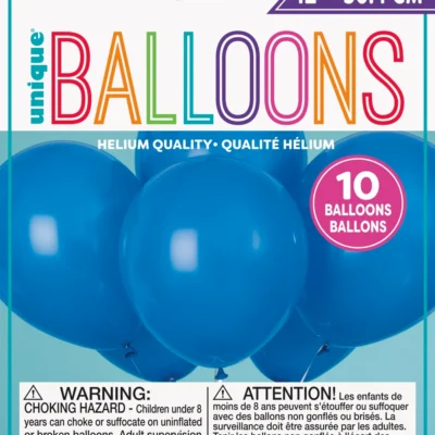 Pack of 10 blue helium balloons for celebrations.