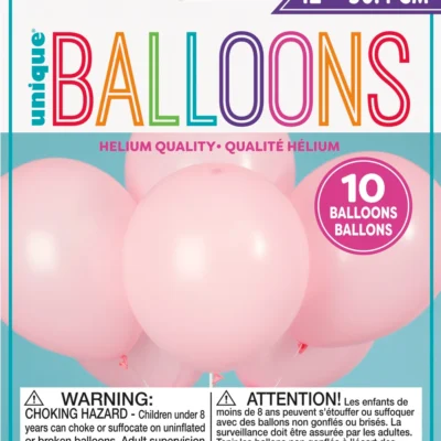 Package of 10 pink helium balloons for birthday celebrations.