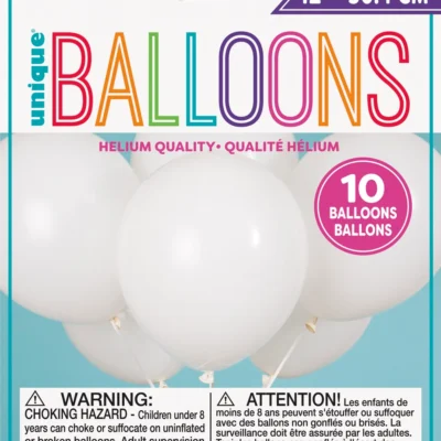 Package of 10 white unique balloons for decoration.